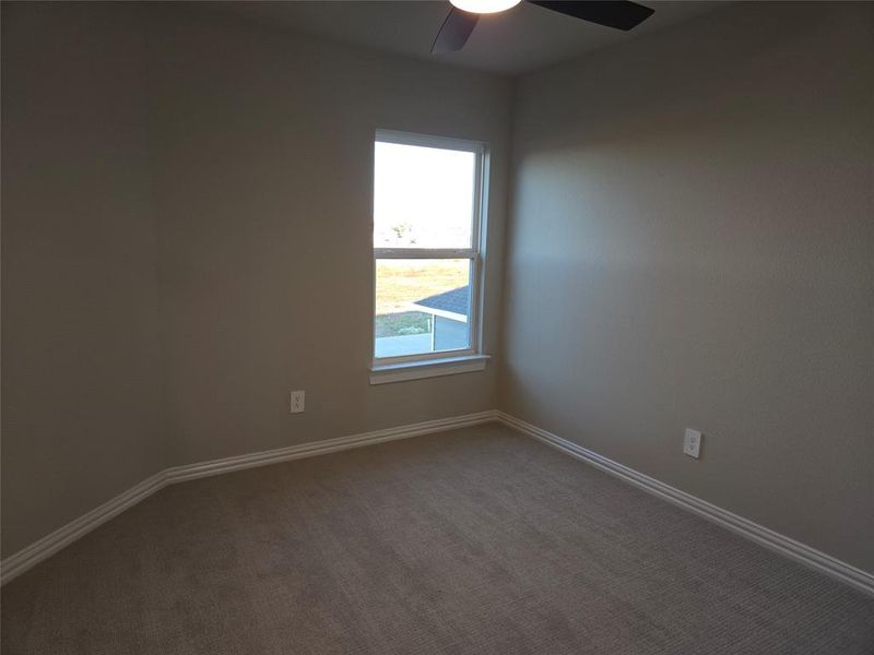 Spare room with ceiling fan and carpet