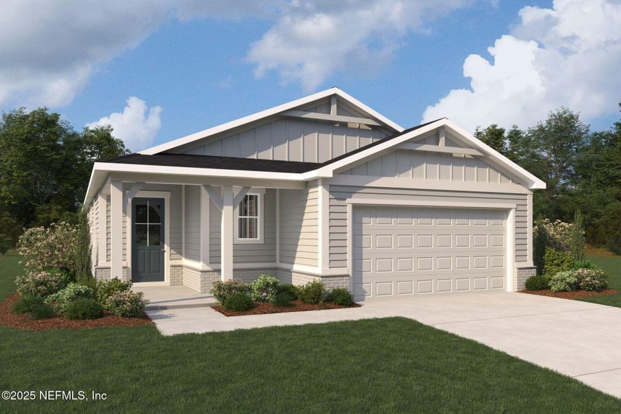 Front exterior of a new home in RiverTown - WaterSong, St. Johns, FL, highlighting curb appeal (Image 11).