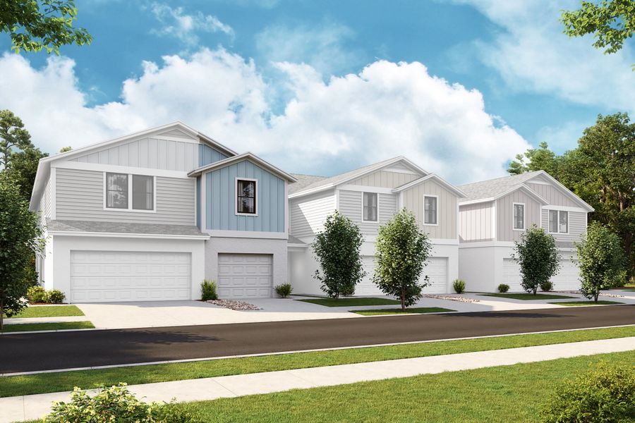Front exterior of a new home in Grove at Crosswinds, Haines City, FL, highlighting curb appeal (Image 1). Front exterior of a new home in Grove at Crosswinds, Haines City, FL, highlighting curb appeal (Image 1).