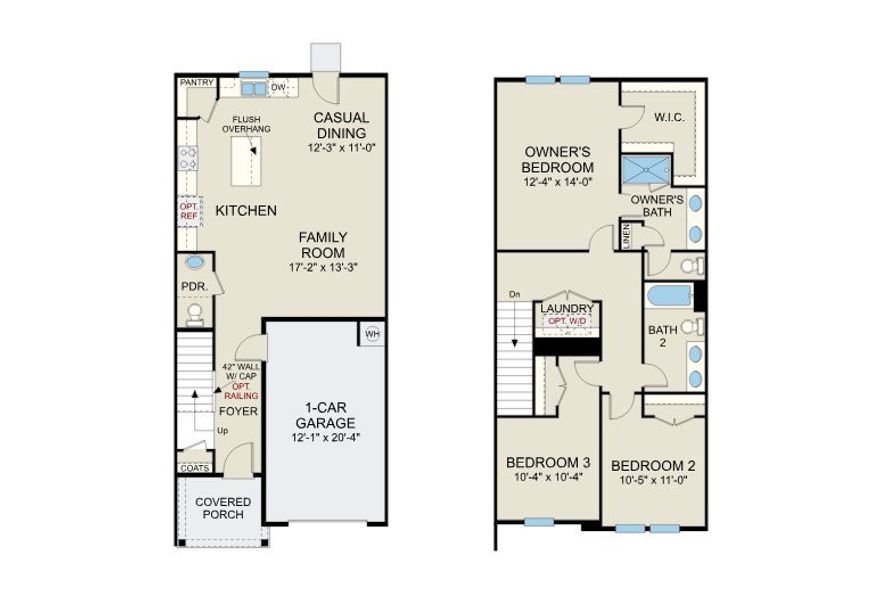 2D floor plan layout for the Hertford - Townhomes by Dream Finders Homes in Barrington Townhomes, Zebulon, NC (Image 3).
