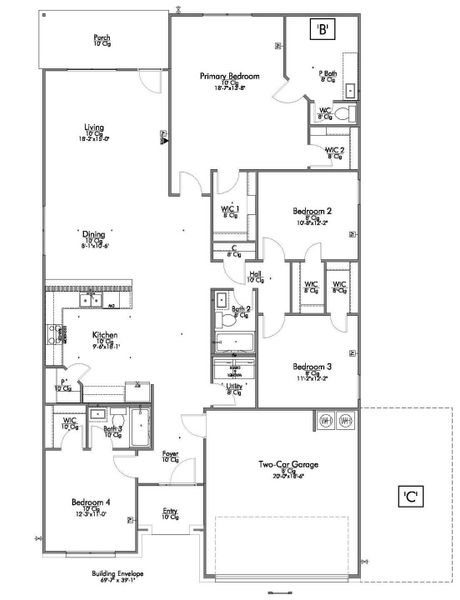 2D floor plan layout for the The 2082 by Stylecraft Builders in Sterling Ridge, Huntsville, TX (Image 2). 2D floor plan layout for the The 2082 by Stylecraft Builders in Sterling Ridge, Huntsville, TX (Image 2).
