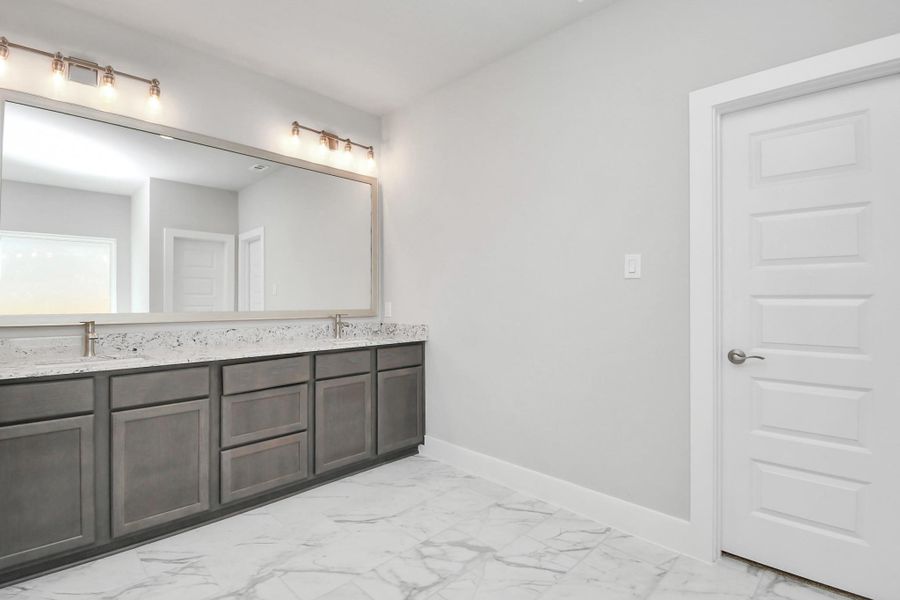 Experience a spa-like escape right in the heart of your primary bathroom. Sample photo of completed home with similar floor plan. Actual colors and selections may vary.