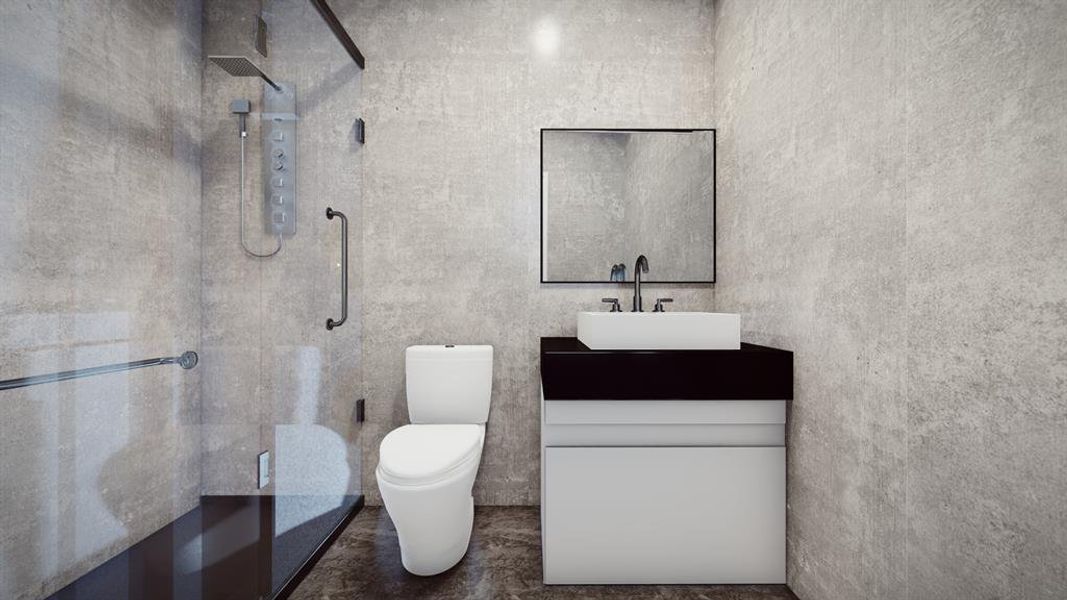 Full bathroom featuring vanity and a shower