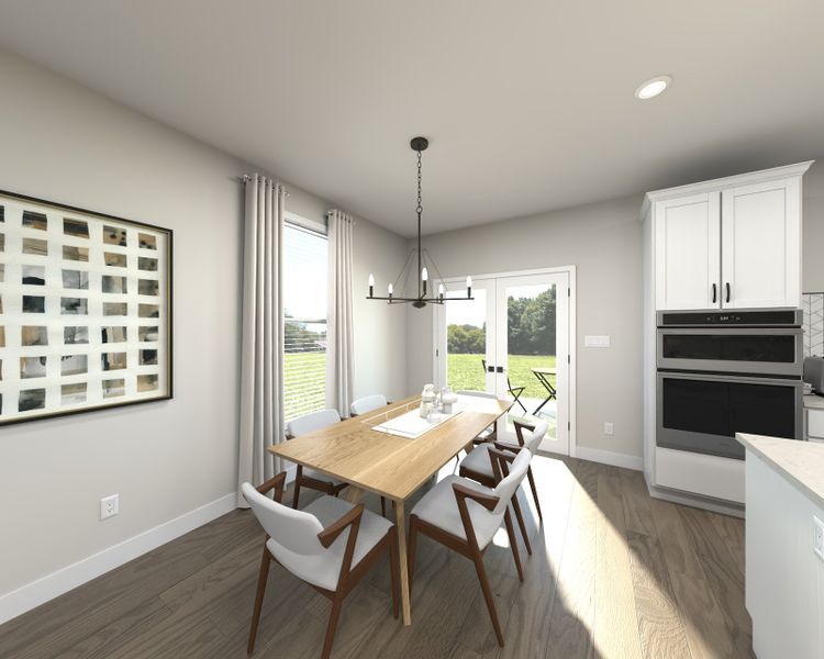 The open-concept allows for an easy flow between the kitchen and dining areas.