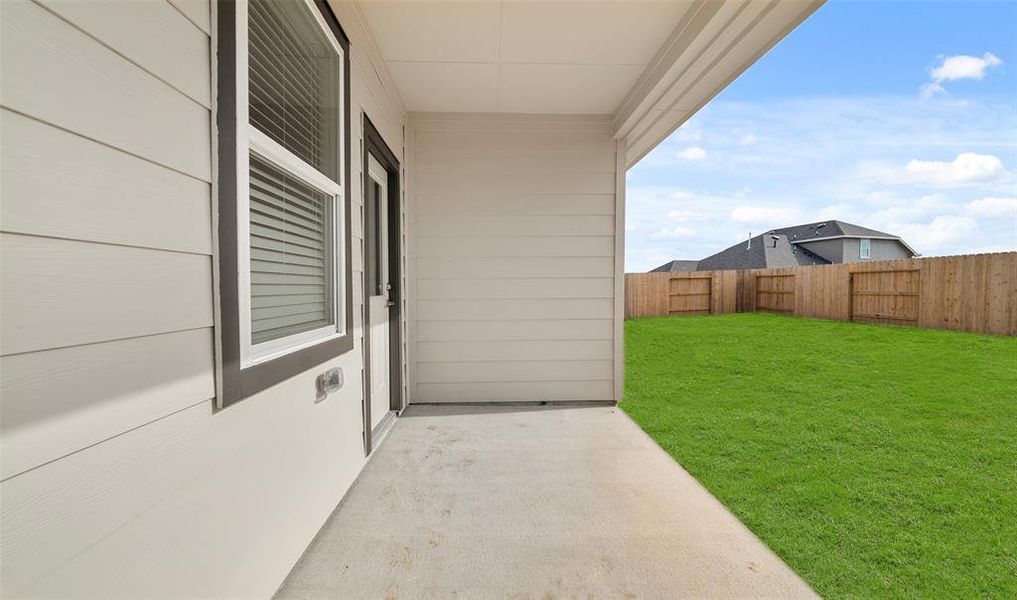 Covered patio in backyard