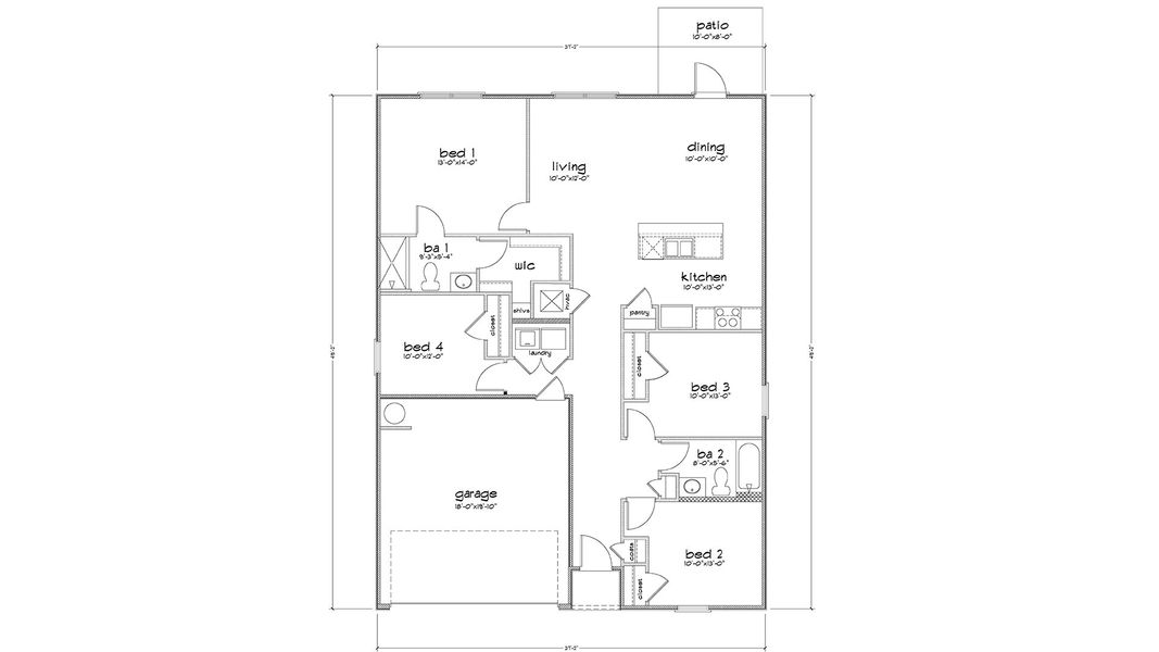 2D floor plan layout for the Freeport by D.R. Horton in Magnolia at the Bluffs Phase 3, Freeport, FL (Image 3).