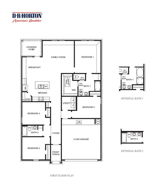 2D floor plan layout for the Cali by D.R. Horton in Emberly, Beasley, TX (Image 3).