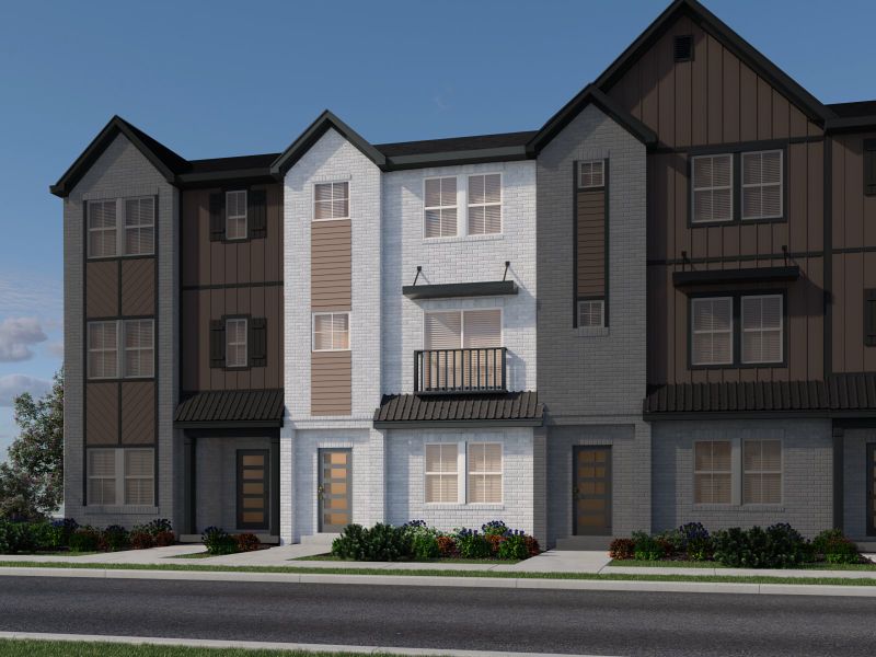 Front exterior of a new home in McFarland Farms Townhomes, Mount Juliet, TN, highlighting curb appeal (Image 1). Front exterior of a new home in McFarland Farms Townhomes, Mount Juliet, TN, highlighting curb appeal (Image 1).