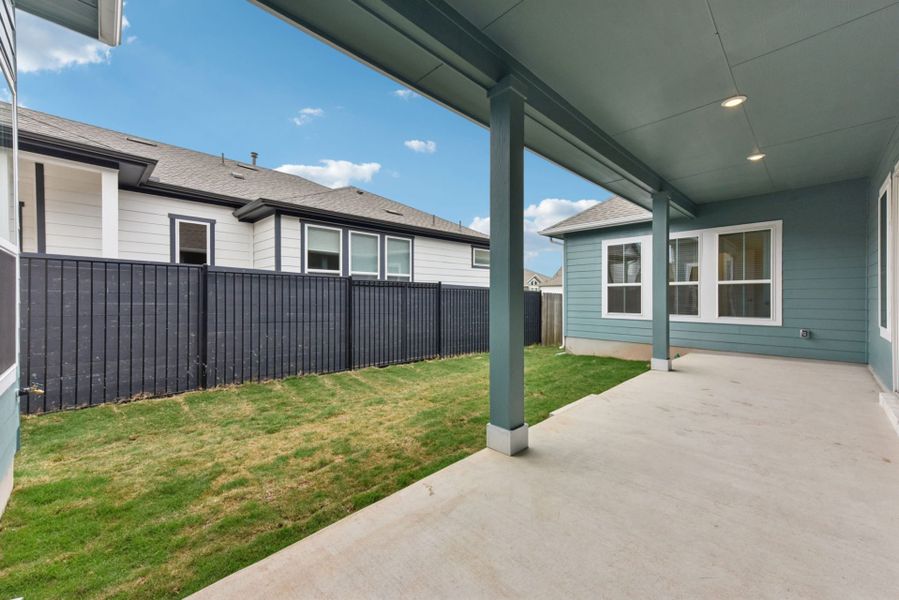 Exterior details and patio area of a home in Easton Park, Austin (Image 19).