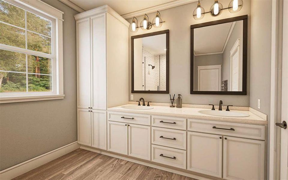 Double sinks for convenience & a soaking tub made for relaxing!