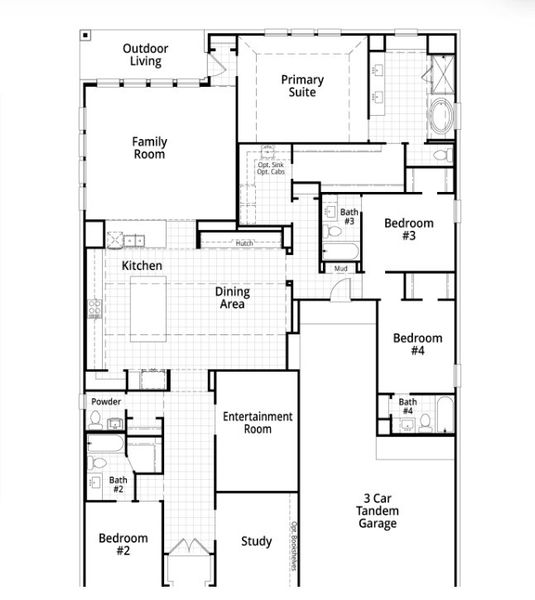 2D floor plan layout for the 218 Plan by Highland Homes in Harvest Green, Richmond, TX (Image 5).