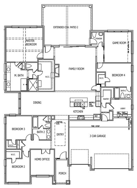2D floor plan layout of this home in Santa Rita Ranch, Liberty Hill, TX (Image 5).