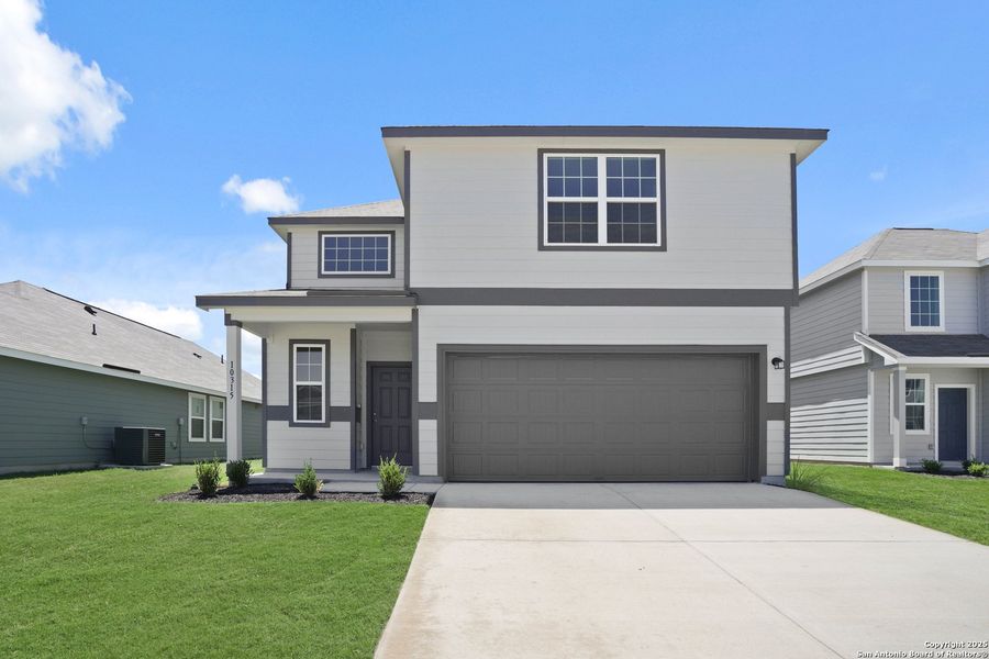 Front exterior of a new home in Applewhite Meadows, San Antonio, TX, highlighting curb appeal (Image 23). Front exterior of a new home in Applewhite Meadows, San Antonio, TX, highlighting curb appeal (Image 23).