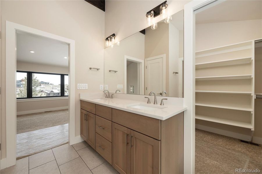 Quartz Counters and Closet through door on right