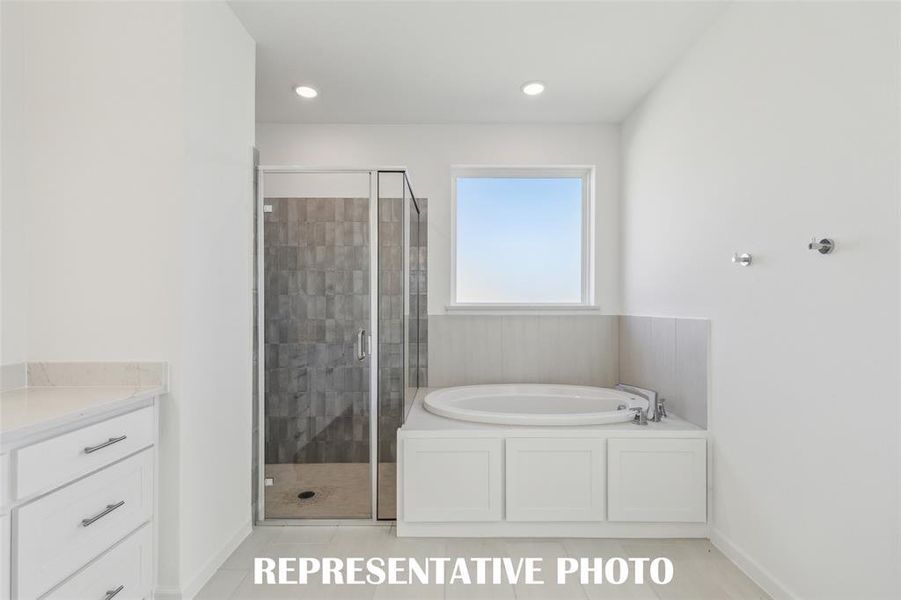 Whether it's soaking your cares away or indulging in a long, luxurious shower, this owner's bath has it all!  REPRESENTATIVE PHOTO