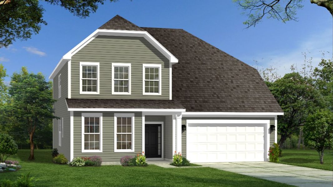 Front exterior of a new home in The Farm at Neill's Creek, Lillington, NC, highlighting curb appeal (Image 1). Front exterior of a new home in The Farm at Neill's Creek, Lillington, NC, highlighting curb appeal (Image 1).