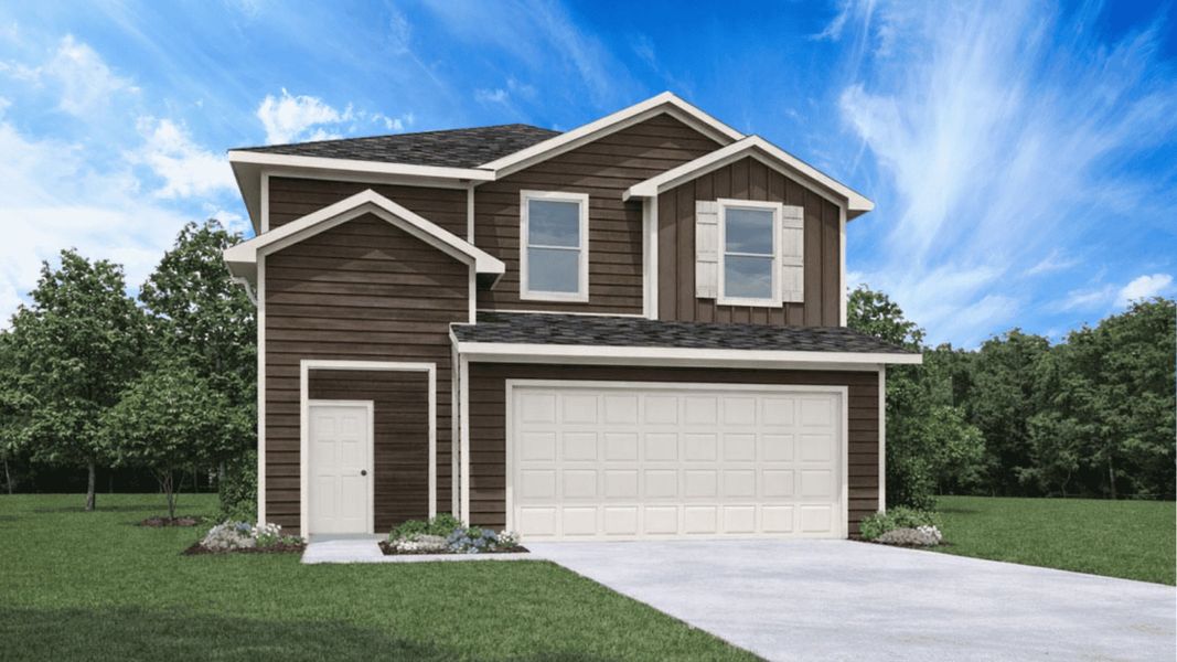 Representative exterior photo of a completed home built from the Grace by D.R. Horton in Lake Conroe Cove, Willis, TX (Image 4). Representative exterior photo of a completed home built from the Grace by D.R. Horton in Lake Conroe Cove, Willis, TX (Image 4).