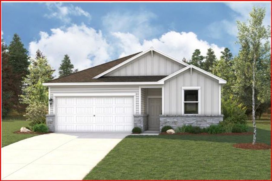Front exterior of a new home in Evelyn, Austin, TX, highlighting curb appeal (Image 3).