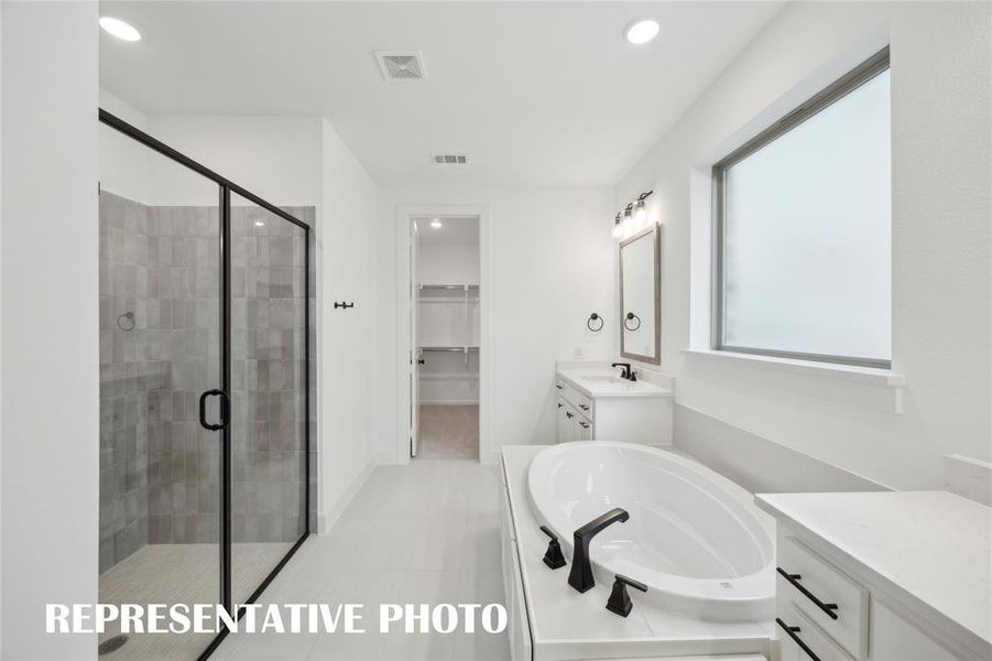 Whether it's soaking your cares away or taking a long, luxurious shower, you will love every aspect of this wonderful owner's bath! REPRESENTATIVE PHOTO Whether it's soaking your cares away or taking a long, luxurious shower, you will love every aspect of this wonderful owner's bath! REPRESENTATIVE PHOTO