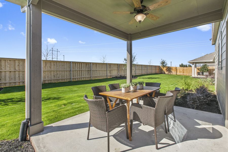 Exterior details and patio area of a home in Crosswinds, Kyle (Image 2). Exterior details and patio area of a home in Crosswinds, Kyle (Image 2).