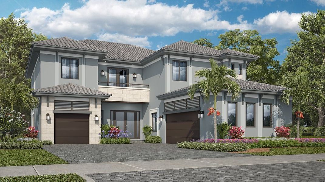 Front exterior of a new home in Parkland Royale, Parkland, FL, highlighting curb appeal (Image 1). Front exterior of a new home in Parkland Royale, Parkland, FL, highlighting curb appeal (Image 1).