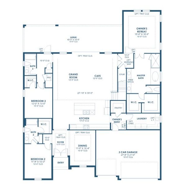 2D floor plan layout for the Cedar Key II by Homes by WestBay in Pasadena Woods, Wesley Chapel, FL (Image 4).