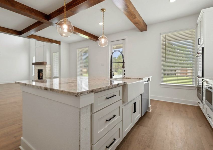 Sprawling kitchen island. Sprawling kitchen island.