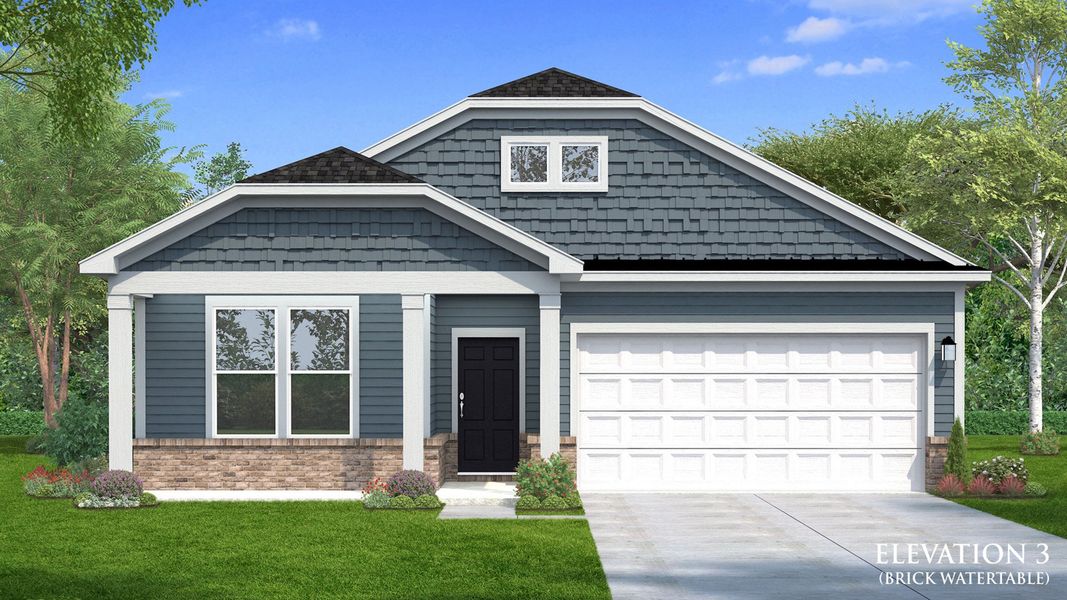 Representative exterior photo of a completed home built from the Chelsea by DRB Homes in Sidney Creek Single Family, Zebulon, NC (Image 9).
