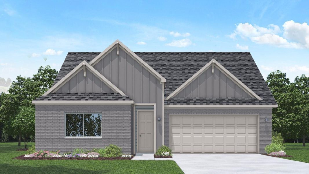 Front exterior of a new home in Silverthorne, Conroe, TX, highlighting curb appeal (Image 1). Front exterior of a new home in Silverthorne, Conroe, TX, highlighting curb appeal (Image 1).