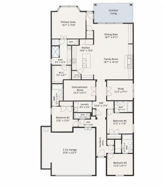 2D floor plan layout of this home in 6 Creeks at Waterridge, Kyle, TX (Image 5).