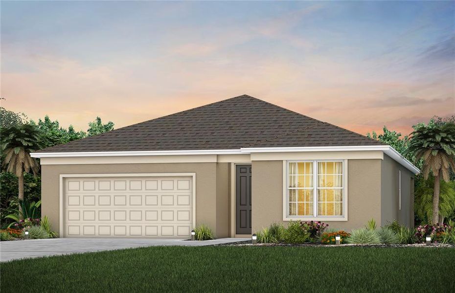 Florida Mediterranean FM1 Exterior Design. Artistic rendering for this new construction home. Pictures are for illustrative purposes only. Elevations, colors and options may vary.