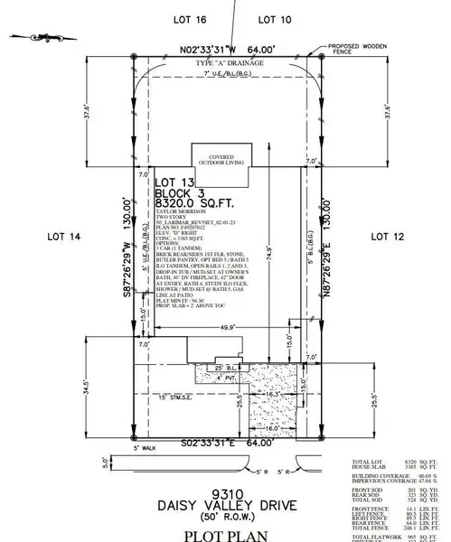 9310 Daisy Valley Drive Preliminary Plot Plan 9310 Daisy Valley Drive Preliminary Plot Plan