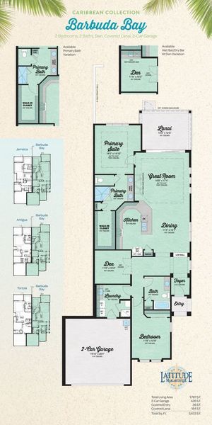 2D floor plan layout for the Barbuda Bay by Minto Communities in Latitude Margaritaville Watersound, Panama City Beach, FL (Image 3). 2D floor plan layout for the Barbuda Bay by Minto Communities in Latitude Margaritaville Watersound, Panama City Beach, FL (Image 3).