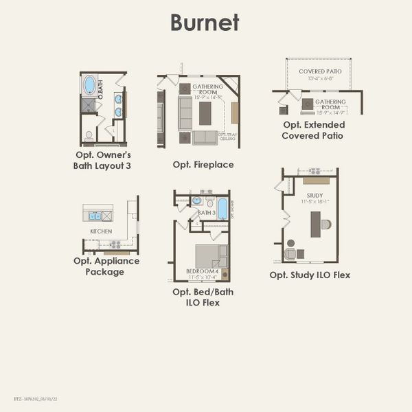 2D floor plan layout for the Burnet by Pulte Homes in Kings Way, Denton, TX (Image 3).