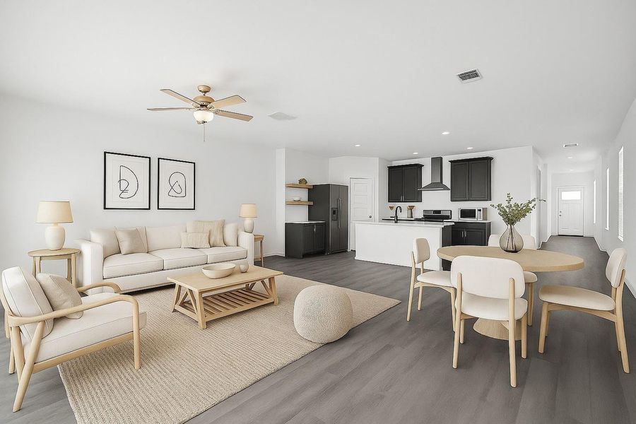 The expansive open-concept floor plan truly shines thanks to the versatility of it's space. (Virtually staged).