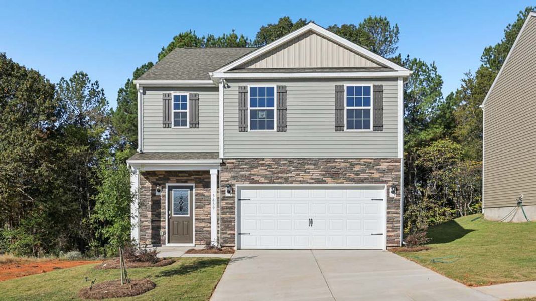 Front exterior of a new home in Cline Village, Conover, NC, highlighting curb appeal (Image 1).