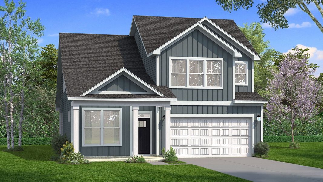 Representative exterior photo of a completed home built from the Finley by DRB Homes in Hinson Farm, Fountain Inn, SC (Image 22).