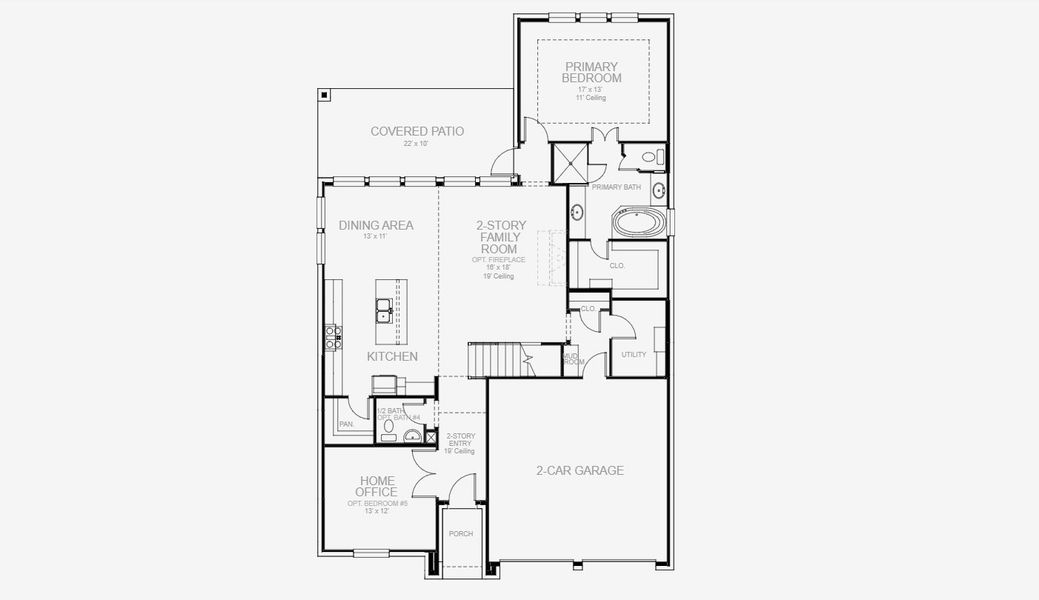 2D floor plan layout for the 2599W by Perry Homes in Devonshire 55', Forney, TX (Image 4). 2D floor plan layout for the 2599W by Perry Homes in Devonshire 55', Forney, TX (Image 4).