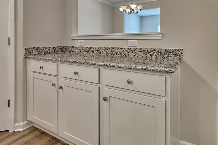 This spacious interior offers bright cabinets and