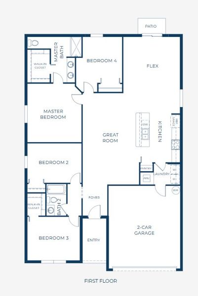 2D floor plan layout for the Marigold by Maronda Homes in Spring Hill, Spring Hill, FL (Image 4).