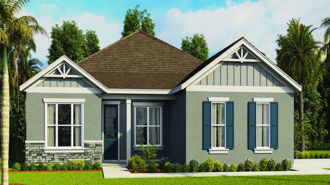 Front exterior of a new home in Buena Lago, St. Cloud, FL, highlighting curb appeal (Image 2).