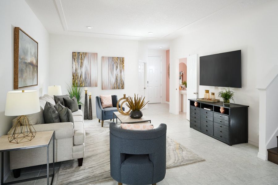 Representative furnished interior of a home built from the Kennedy by Park Square Residential in Liberty Station, Orange City (Image 4). Representative furnished interior of a home built from the Kennedy by Park Square Residential in Liberty Station, Orange City (Image 4).