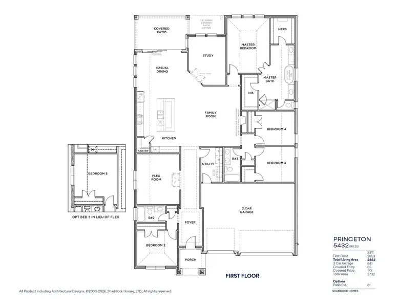 2D floor plan layout for the Princeton - SH 5432 by Shaddock Homes in High Plains at Furst Ranch, Argyle, TX (Image 3).