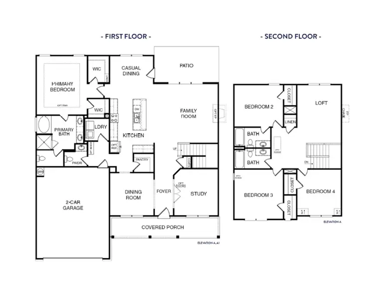 2D floor plan layout for the (GA) The Brooks | Side Entry by Reliant Homes in Wesley Woods, Monroe, GA (Image 3).