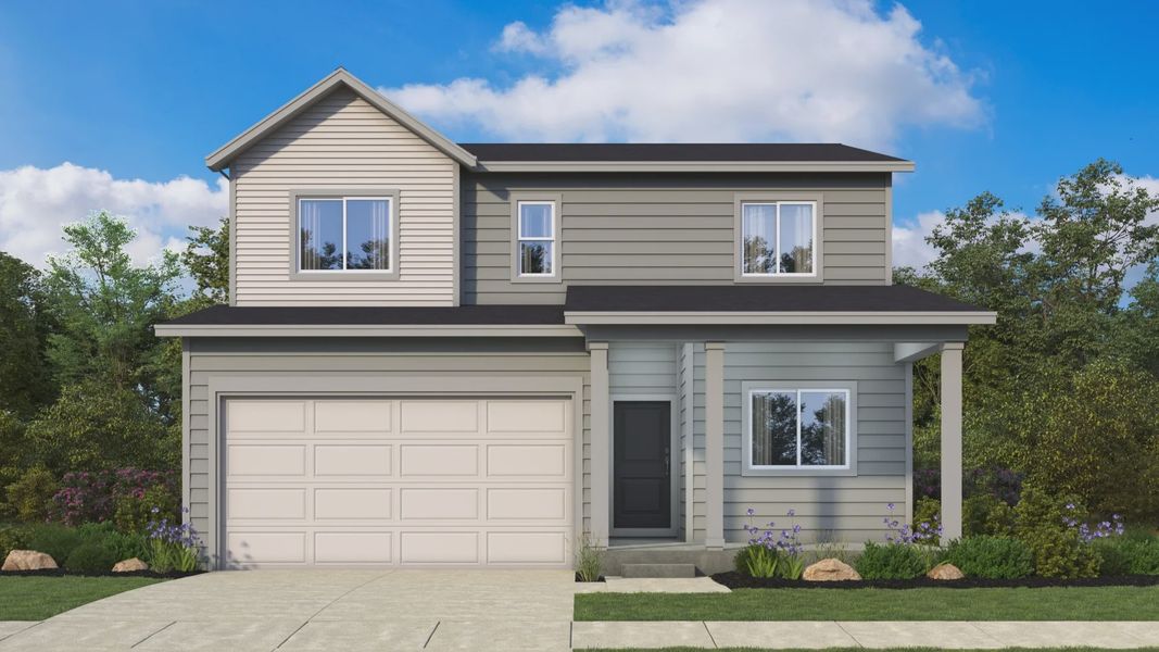 Front exterior of a new home in Granary, Johnstown, CO, highlighting curb appeal (Image 1). Front exterior of a new home in Granary, Johnstown, CO, highlighting curb appeal (Image 1).