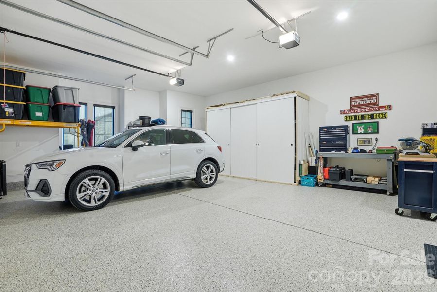 Attached 2-car garage with epoxy floor