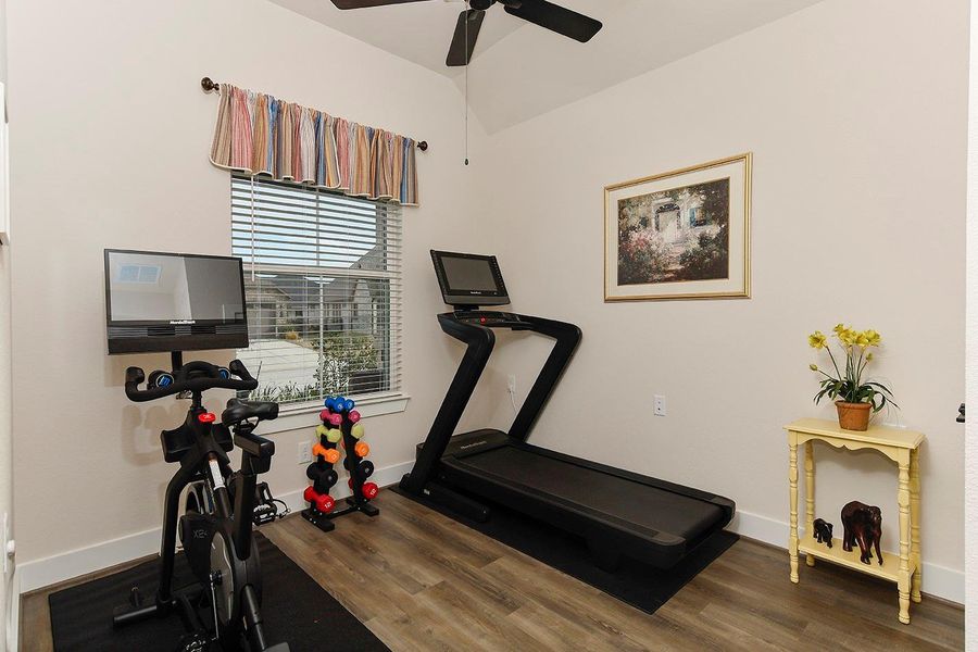 Front bedrm w vinyl plank floors, fan, closet, can also be perfectly used as a flex room Front bedrm w vinyl plank floors, fan, closet, can also be perfectly used as a flex room