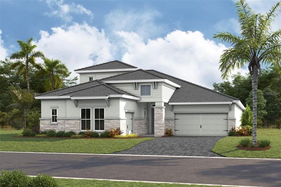 Front exterior of a new home in Star Farms at Lakewood Ranch, Lakewood Ranch, FL, highlighting curb appeal (Image 1). Front exterior of a new home in Star Farms at Lakewood Ranch, Lakewood Ranch, FL, highlighting curb appeal (Image 1).