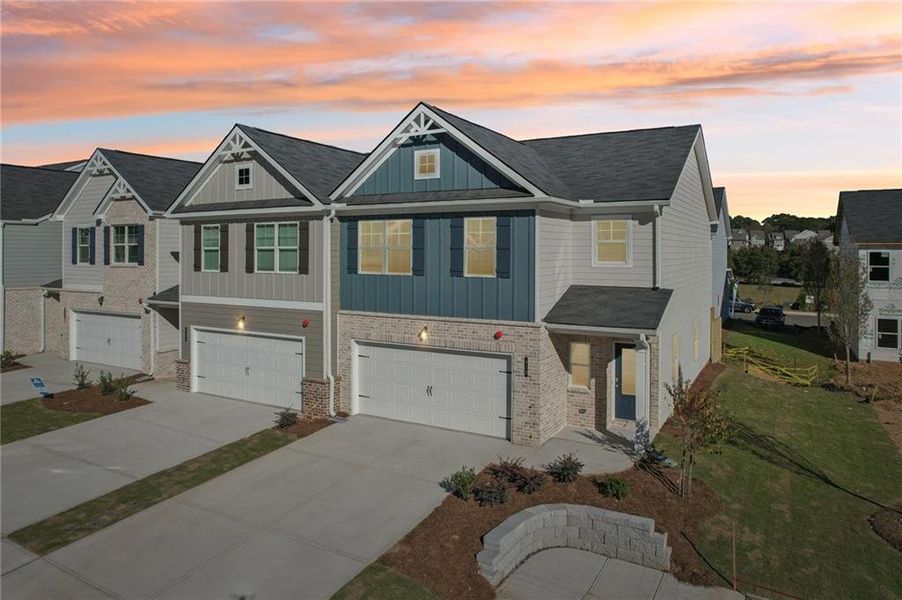 Front exterior of a new home in Chastain Heights, Woodstock, GA, highlighting curb appeal (Image 2). Front exterior of a new home in Chastain Heights, Woodstock, GA, highlighting curb appeal (Image 2).