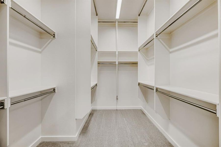 Walk in closet with light carpet